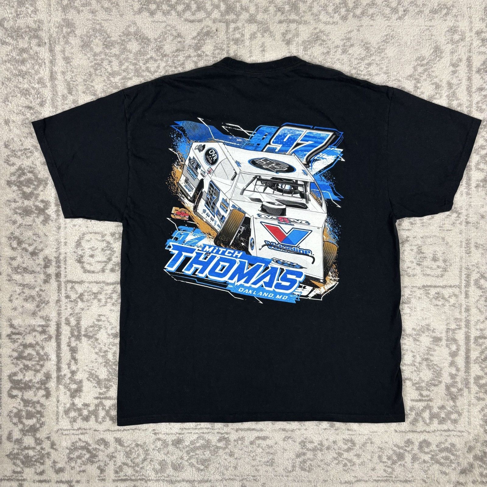 Mitch Thomas T Shirt Racing Motorsports 97 Valvoline Black Adult Size Large